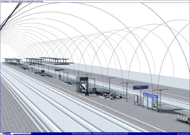Modernizace ST Praha hl.n. - architektonick skica pehled vstup na 3.nstupit, ikm pohled